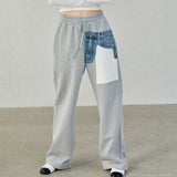 Casual Hit Color Wide Leg Pants For Women High Waist Patchwork Pocket Straight Loose Trousers Female 2023