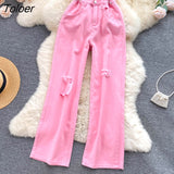 Hole Ripped Jeans Women Autumn High Waist Straight Long Pants Blue Casual High Street Tube Pants Denim Trousers