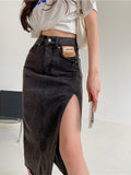 Maxi Jeans Skirt Women Denim Long Skirts Summer 2022 Vintage Maxi Skirt Side Split Denim Skirt Women Long