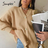 Casual v-neck short knitted sweaters women Autumn winter lantern sleeve button female cardigan Streetwear ladies
