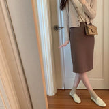 Women's Sweaters suit Autumn Winter Casual solid V Neck Cardigans sweater Single Breasted Loose Cardigan pencil skirt