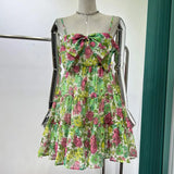 Summer Dresses Woman Square Collar Sleeveless Print Colorblock Mini Dress For Women Fashion Clothing 2022 Style