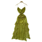 Fan Design Careful Machine Kinry Sling Dress Woman 2025 Summer Folds To Receive Irregular