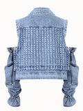 2023 new autumn and winter fashion women clothes V-neck sleeveless blue denim short vest jackets
