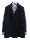Fashion Women's Blazer New Notched Loose Double Breasted Spliced Striped Long Suit jackets Female Autumn 2023