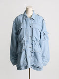 Toloer 2024 New Fashion Multi-Pocket Design Sense Waist Show Thin Long Work Style Denim Coat Female-Outfit