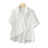 Cotton Short-Sleeved Shirt Top Women Irregularly Put 2025 Summer Thin Small Small Short