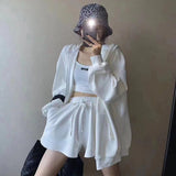 Shorts Three 3 Piece Sets Women Vest Drawstring Shorts Hooded Zipper Jacket Sportswear Suits Female Solid Sports