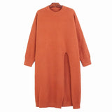 Slit Long Casual Knitting Sweater Loose Fit Round Neck Long Sleeve Women Pullovers New Fashion Autumn Winter 2022