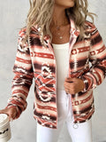 Large-Size Fashion Casual Casual Women's Loose Geometric Pattern Print Hooded Zip-Down Jacket