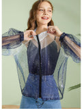 Summer Harajuku Sun Protection Coat Long Sleeve Transparent Jacket Gradient Sequin Female Jacket Women Feminine