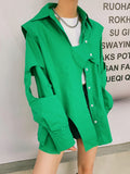 Fashion Women's 2 Piece Set Shirt New Lapel Loose Single Braested Long Sleeve Solid Asymmetrical Female Summer 2023