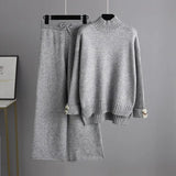 Winter Women Loose Sweater Sets Turtleneck Warm Sweater Top+Wide Leg Long Pants Women Casual Knitted Two Pieces