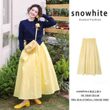 Medium Long Swing A Word Umbrella Skirt Women Summer Small College Wind Tight Waist Yellow