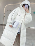 Black White Parka Coat Women's 2022 Fashion Thicken Winter Hooded Loose Long Jacket Female Windproof Rainproof Warm