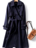 Spring Autumn Middle Long British Style Coat Coat Fashionable Solid Color Lapel Double Row Button Women's Coat