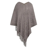 Autumn Winter Long Fringe Poncho Women Sweater Oversized V-Neck Jumper Knitwear Holiday Vintage Cape Batwing Sleeve