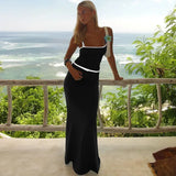 Contrast Spaghetti Strap Bodycon Maxi Dress-Outfit