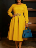 Women's New Round-Necked Long-Sleeved Three-Dimensional Flower Dresses For African Dresses In Autumn/Winter