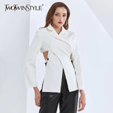 Hollow Out Blazer For Women Notched Collar Long Sleeve Cross Backless Designer Coats Female 2020 Fall New