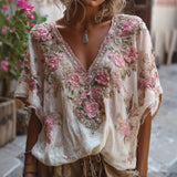 3D Printed Autumn Temperament Elegant New Imitation Of The Shoulder Short-Sleeved Top
