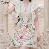 Embroidery Flower Lace Dress Women 2023 V-neck Vacation Elegant Party Vestido Ladies Desert A-line Women's