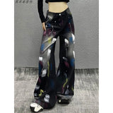 Cowboy Broad-Legged Trousers In Autumn Personality Painted New High-Waisted Loose Thin Temperament Casual