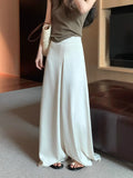 Acetic Acid Solid Silk Silk Slipping Fascination Leisure Broad Leg Trousers 2025 Summer New High-Waisted