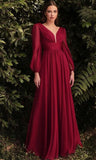 Dress New Long-Sleeved Chiffon Sexy Temperament Deep V Side Button Bridesmaid