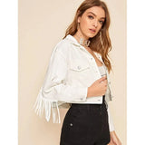 Autumn 2022 New Fashion Denim Jacket Female Short Korean Fashion Tassel Jacket Jacket-Outfit