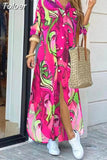 For Women 2023 Spring Summer Casual Loose Print Long Shirt Dress Button Up Long Sleeve Midi Elegant Vintage