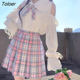 Women Shirts Off Shoulder Peter Pan Collar Sweet Lolita Style Lovely Solid Long Lantern Sleeve Bow Lace Up Female Leisure