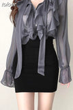 Temperament Skirt Suit Fashion 2 Piece Set for Women Thin Bandage Bow Shirt Bodycon Mini Skirts Outfits Fashion Korean