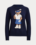 Autumn/Winter Casual Bear Embroidered Round Collar Collar Cotton Knitted Sweater For Adult Women Long-Sleeved Sweater