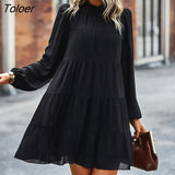 2023 Stand Collar Loose Dresses For Women Fashion Casual Long Sleeve Solid Color Dresses Elegant Holiday Beach