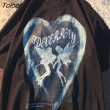new butterfly fairy print T-shirt punk goth hip hop grunge rock Y2K round neck casual summer coat