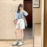 High-Waisted Broad-Legged Denim Shorts Women's Summer Narrow Version Of Small Straight-Tipped Trousers To Make Old Thin Five-Point