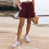 Women's Hot Selling Solid Color High-Waisted Elastic Shorts Tight Waist Wide Leg