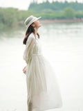 Women's Dress Comfortable Simple Seven Point Sleeve Literary Style Lace Lace Lace Long V-neck Small Fresh Women's