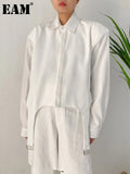 Women White Shoulder Padded Irregular Big Size Blouse New Lapel Long Sleeve Shirt Fashion Tide Spring Autumn 2023
