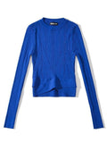 Fashion Women's Knitted Pullover Round Neck Slim Solid Color Hem Gross Cut Out Long Sleeve Sweater Autumn 2023 New