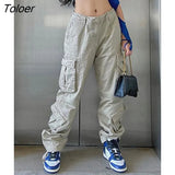 Grunge Streetwear Cargo Pants Woman Low Waist Baggy Mom Jeans Vintage 90s Hippie Straight Denim Trousers Korean