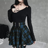 Checkered Women's Gothic Skirt Women Pleated Plaid Skirts Spring Autumn Girl Hip Hop Female Punk Goth Mini Skirt