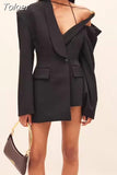 Fashion Women's Blazer Oblique Shoulder Long Sleeves Hollow Out Irregular Solid Color Suit Jacket Summer 2023 New