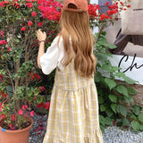 Women Lovely Preppy Style Square Collar Fashion High Street Summer All-match Plaid Chic Female Party Wear Ulzzang