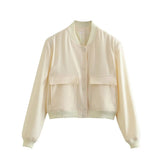 New Women's Fashion French Big Pocket Short Autumn Bomber Jacket