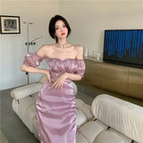 Party Sannian Women Dress 2022 Summer New Drawstring A Shoulder Bubble Sleeve Temperament Chiffon Dress Women