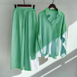 Fashion Lapel Women Two Piece Suit Cotton Linen Shirt High Waist Casual Pants Oversized Suit Women Sweatshirt