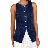 Retro Fashion Round-Neck Sleeveless Roll-Back Jacket Vest