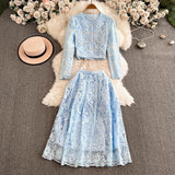 Two Sets Of Femininity Famous Lady Light Luxury Thin Lace Embroidery Nail Studded Dress Skirt